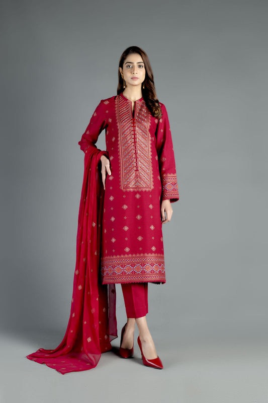 3 Pcs women’s unstitched Winter embroidered suit